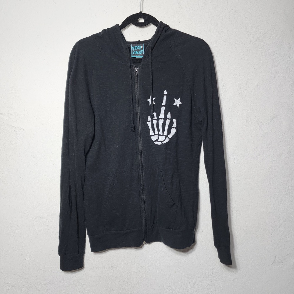 Too Fast adult novelty‎ Hoodie Women L Black Excellent F#$* It Lets Drink Zip Up